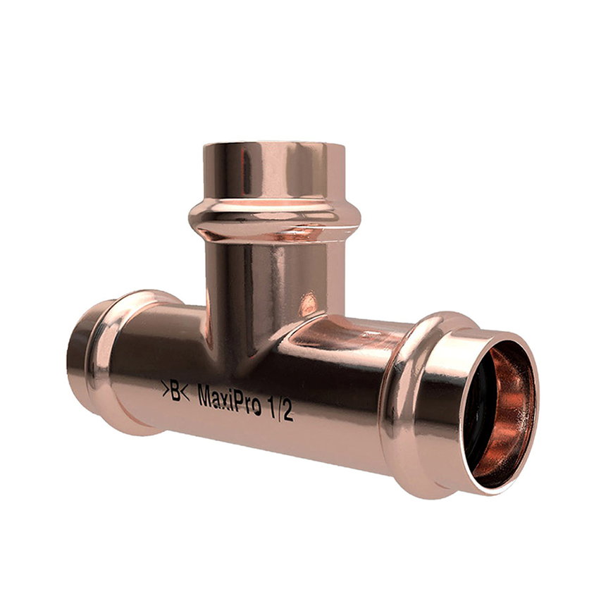 Bänninger MaxiPro T-stuk 90°, koper, 3x pers, ¼", verpakking à 3 stuks 