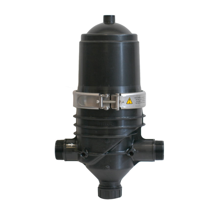 Irritec waterfilter, pa, rvs klem, 10 bar, 3x budr 2", G, rotodisk filter, 155 mesh, 100 micron,geel 
