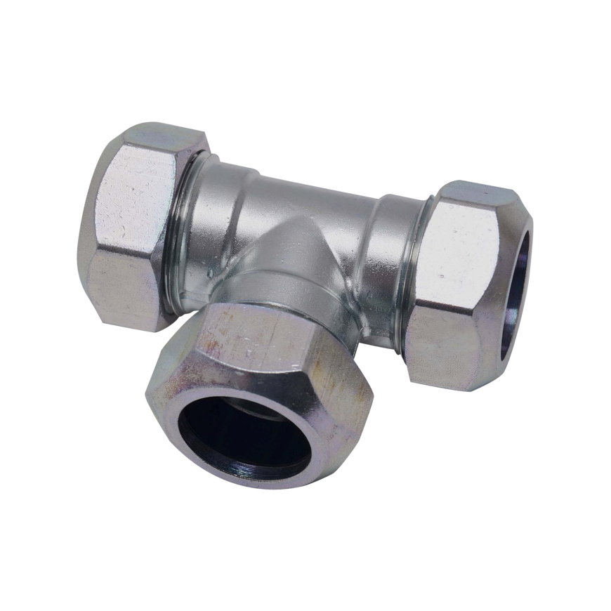 Sanivesk T-stuk 90°, messing vernikkeld, 3x klem, 15 mm