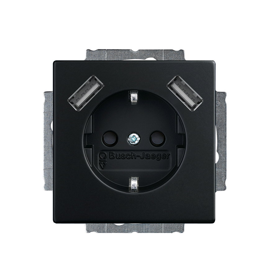 ABB Busch-Jaeger wandcontactdoos, Future linear, inbouw, RA KV, 2x USB-A, mat zwart 