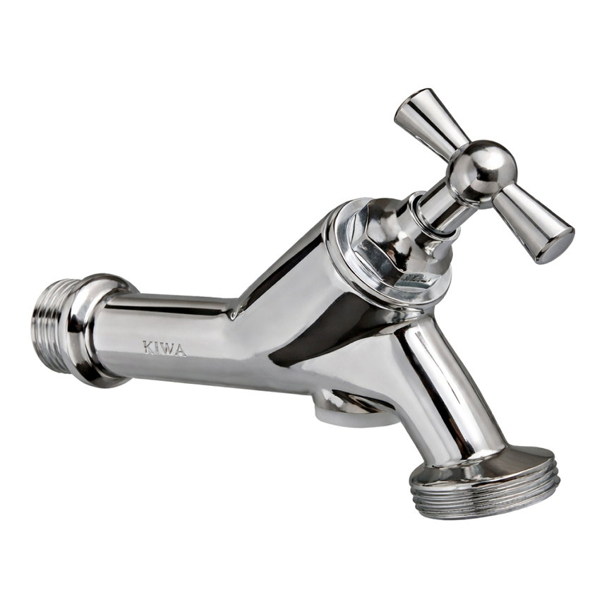 Beluchterkraan met keerklep, messing verchroomd, Kiwa, 2x buitendraad, &frac12;" x &frac34;" 