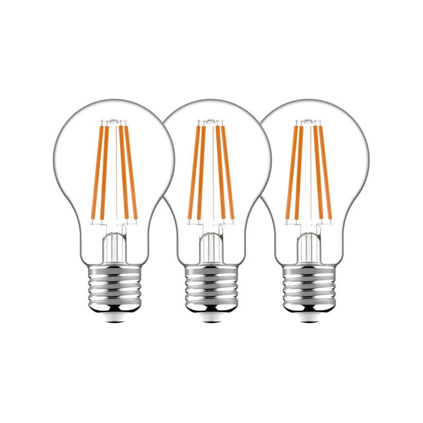 LED's light led filament lamp, E27, peer, A60, 7 W, 806 lm, 2700 K, helder, 3-pack 
