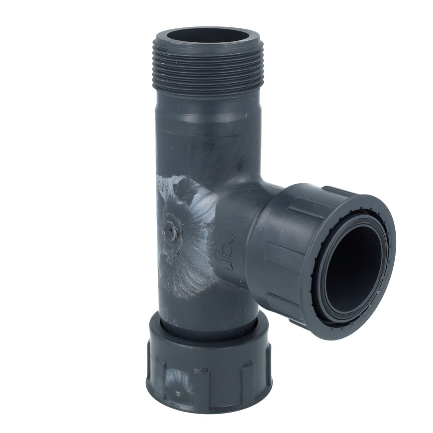 Rain T-stuk met o-ring, pvc, 1x buitendraad / 2x binnendraad, 12 bar, 2" 