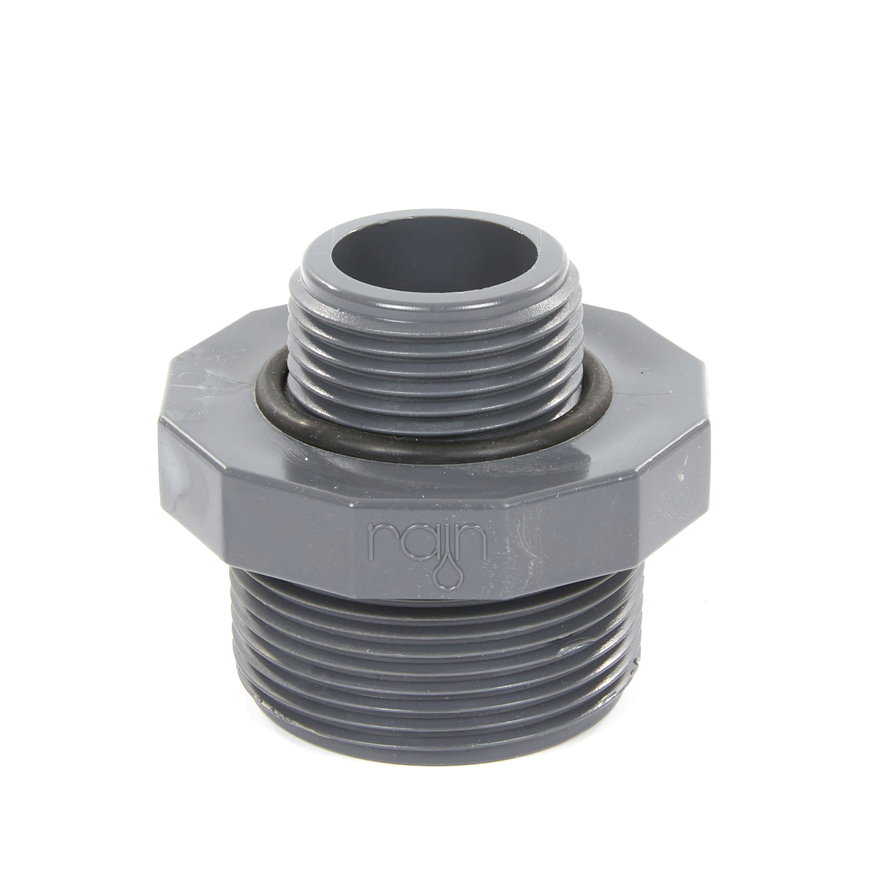 Rain dubbele verloopnippel met o-ring, pvc, 12 bar, 1½" x 1"