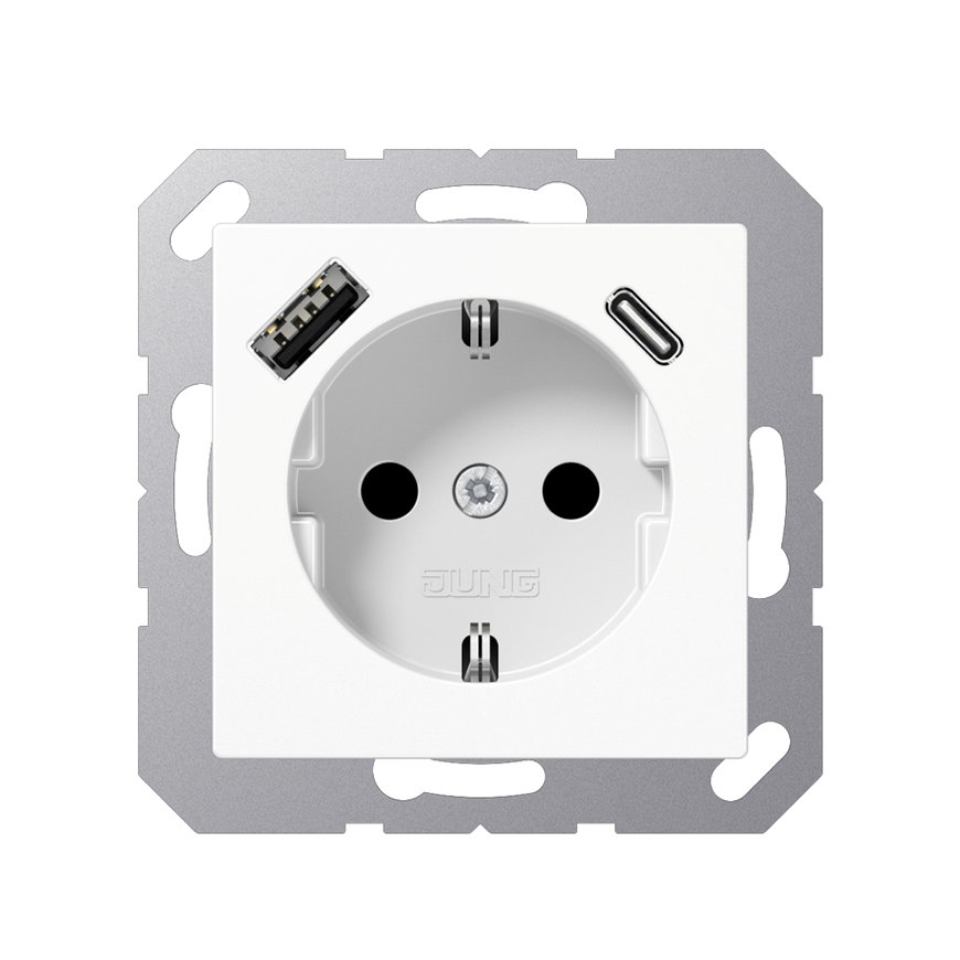 Jung wandcontactdoos, A range, inbouw, met randaarde, wit 