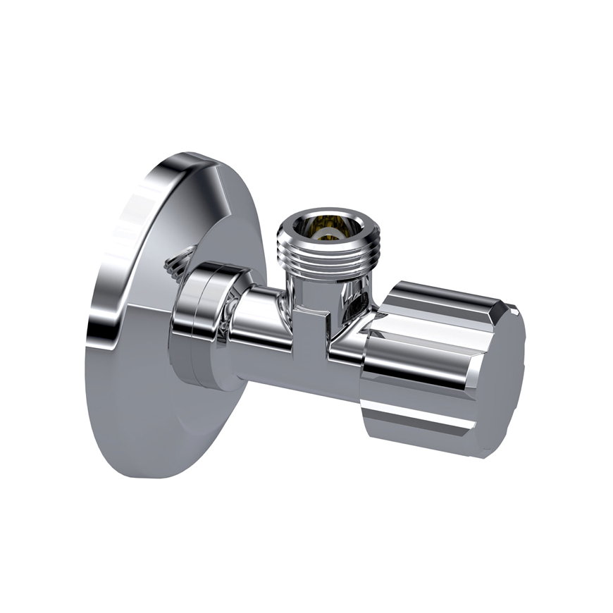 Hoekstopkraan, messing verchroomd, incl. rozet, buitendraad, &frac12;" x 3/8", Kiwa, compact 