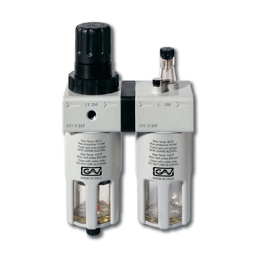 GAV filter met smeermiddel, ontluchter en manometer, 3/8" -½", 10 micron, 16 bar 