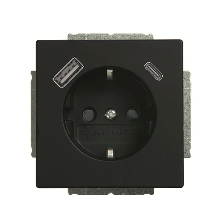 ABB Busch-Jaeger wandcontactdoos, Future linear, met RA, USB A/C, kinderveiligheid, mat zwart 