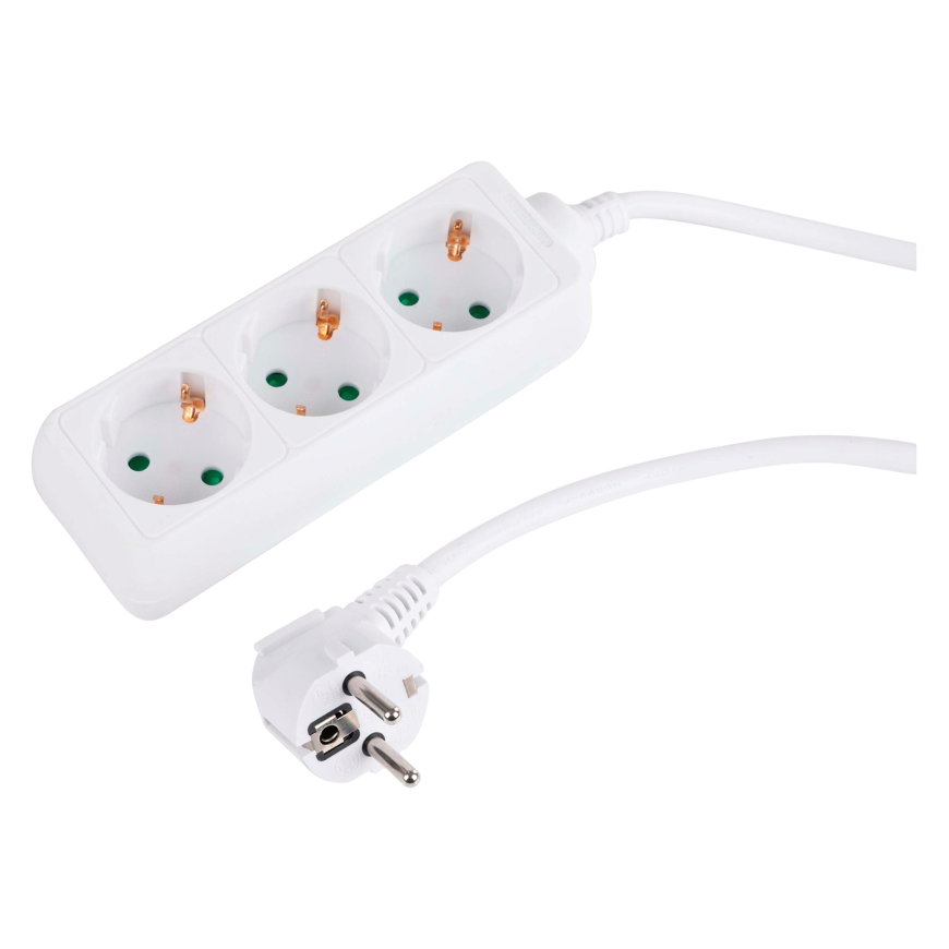 Q-Link stekkerdoos, met randaarde, wit, 3-voudig, 3 m snoer, 3x 1,5 mm², max. 3680 W 