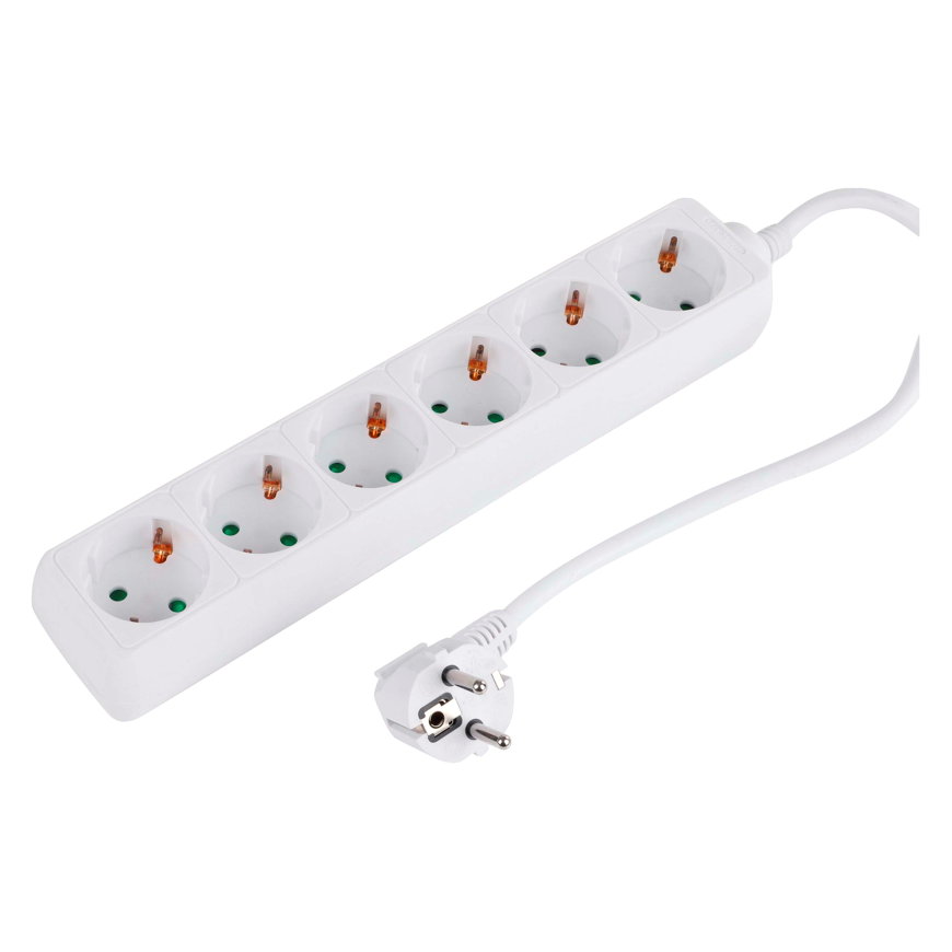 Q-Link stekkerdoos, met randaarde, wit, 6-voudig, 1,5 m snoer, 3x 1,5 mm², max. 3680 W 