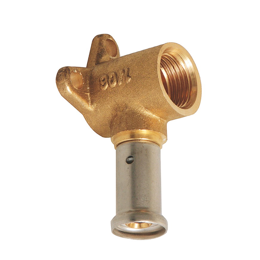 Henco muurplaat, messing, rvs, pers x binnendraad, type 2P-K, epdm, 16 bar, laag, 16 mm x ½" 