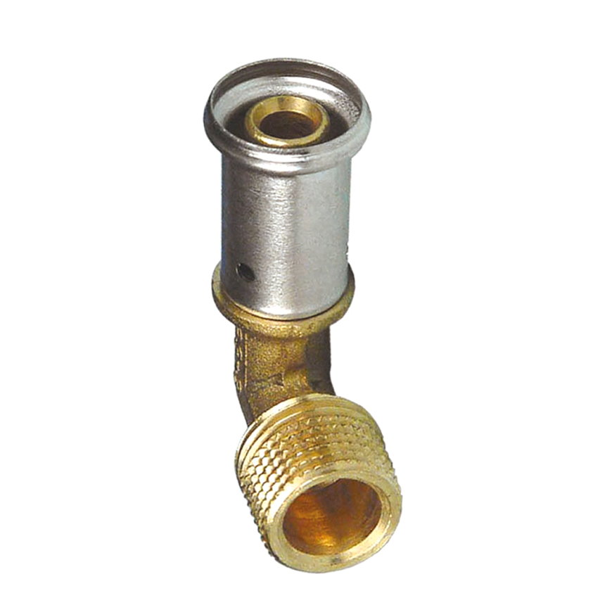 Henco knie 90°, messing, rvs, pers x buitendraad, type 5P, epdm, 16 bar, 16 mm x 3/8" 