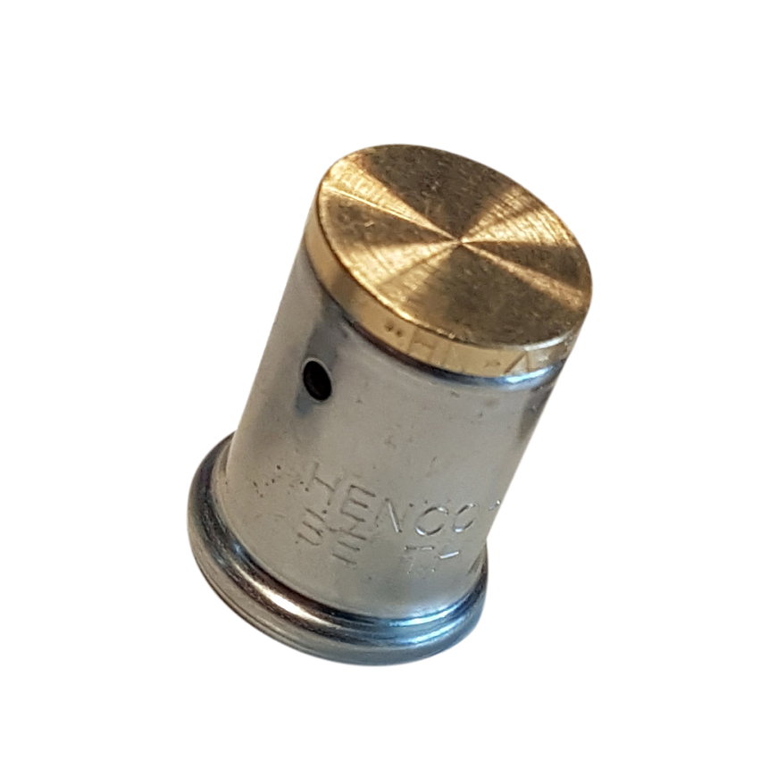 Henco eindkap, messing, rvs, pers, type P-PIPESTOP, epdm, 16 bar, 16 mm 