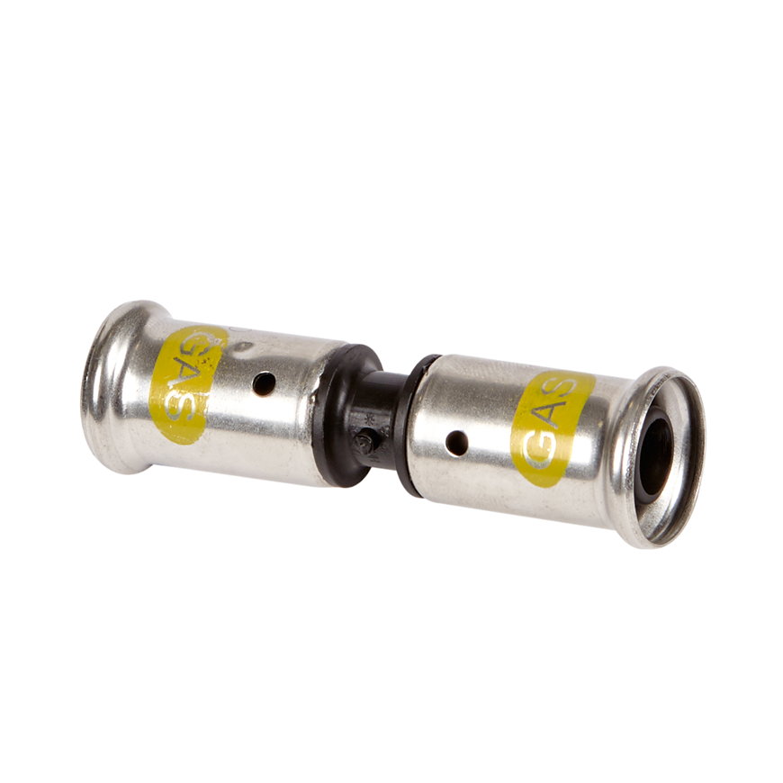 Henco koppeling, gas, pvdf, rvs, 2x pers, type 15PKG, hnbr, 10 bar, 16 mm 