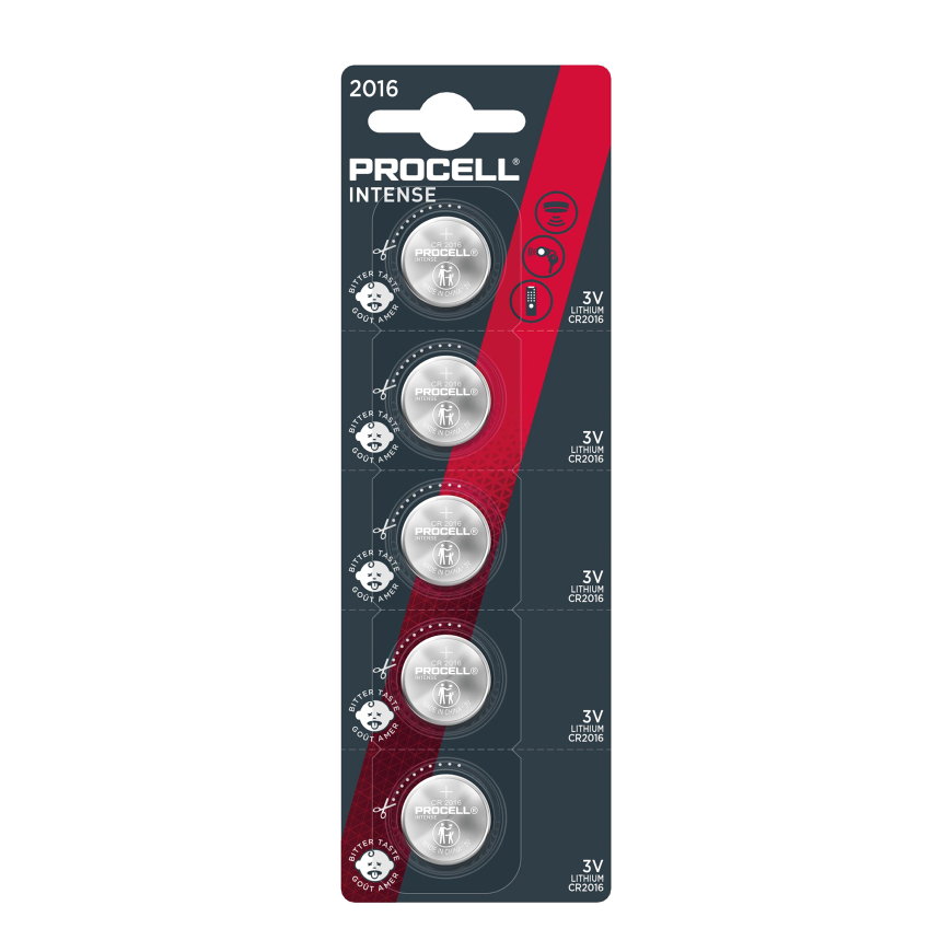 Duracell Procell Intense knoopcel batterij, lithium, CR2016, 3 V, 85 mAh, kaart à 5 stuks 