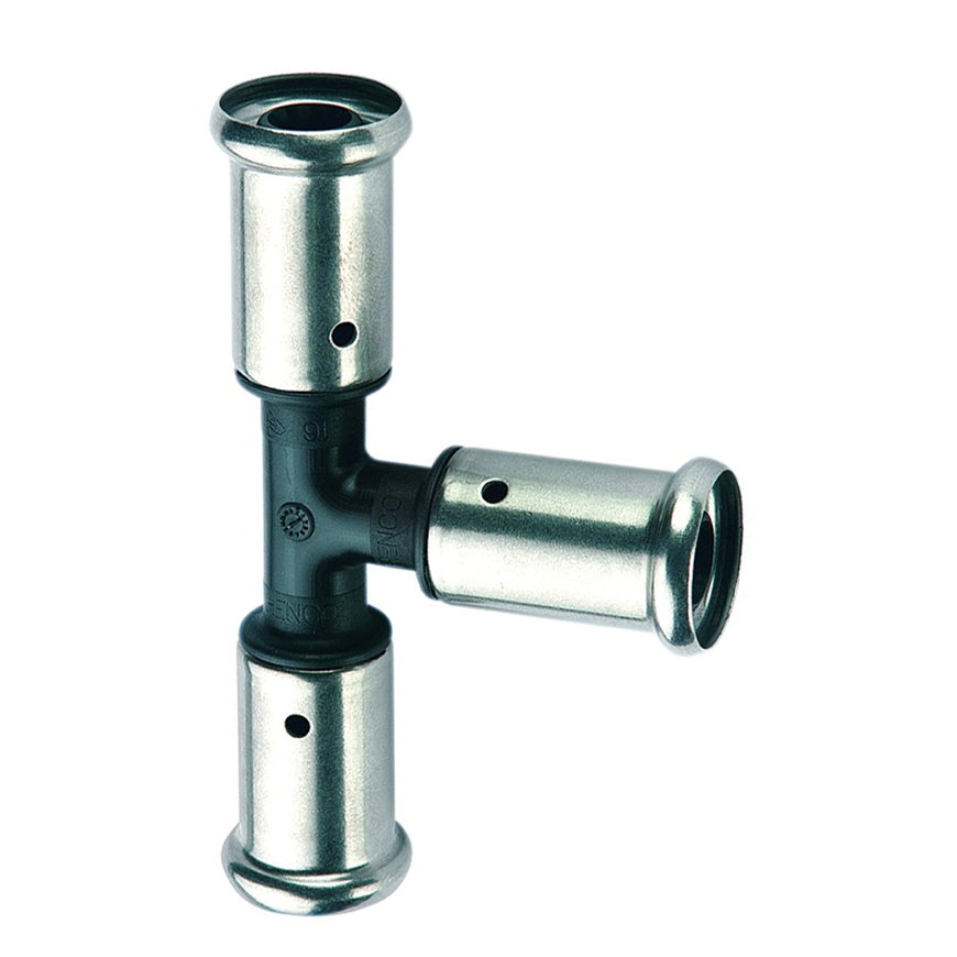 Henco T-stuk 90°, pvdf, rvs, 3x pers, type 9PK, epdm, 10 bar, 40 mm 