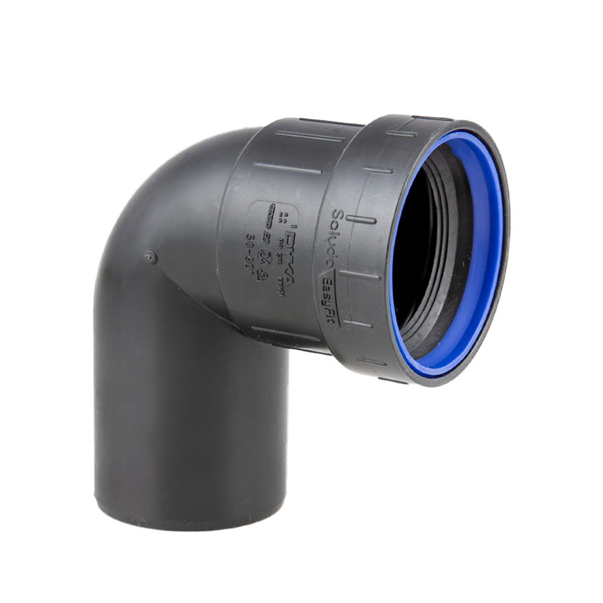 Dyka Solydo EasyFit bocht 90°, pp, manchet x spie, zwart, SN4, 50 mm 