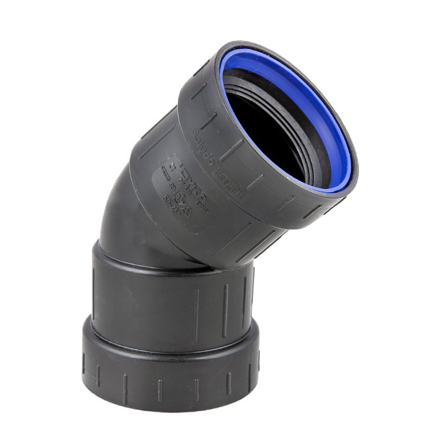 Dyka Solydo EasyFit bocht 45°, pp, 2x manchet, zwart, SN4, 50 mm 