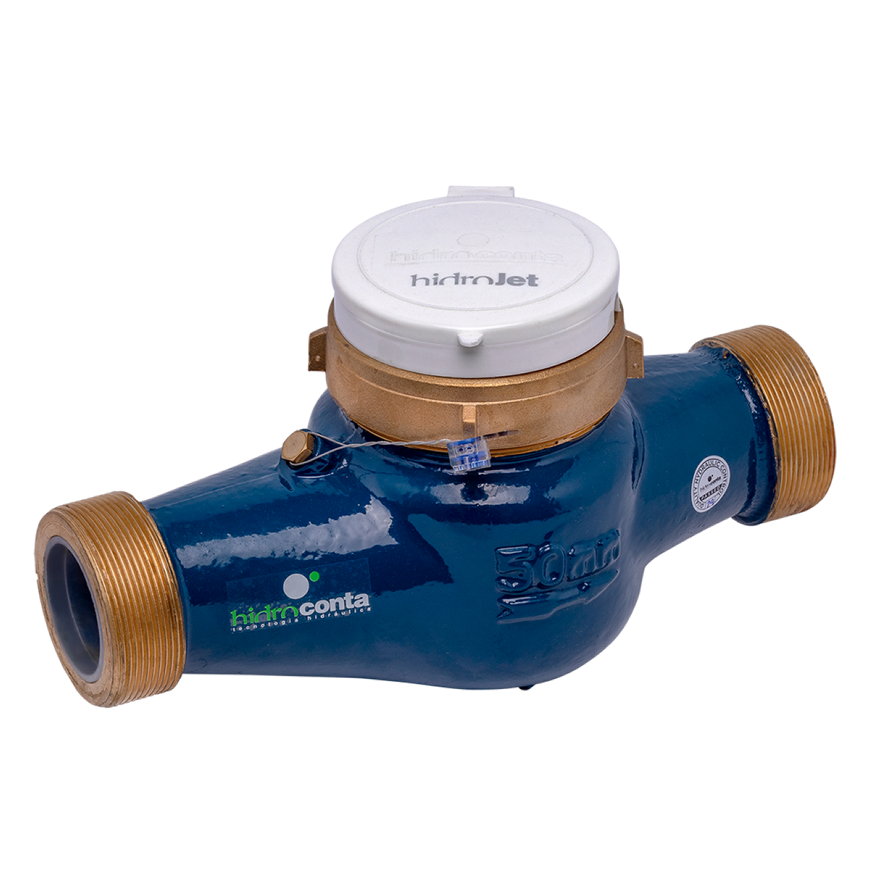 Watermeter + impulsgever, Hidrojet, 2x bu.dr., 2", l = 300 mm, 10 l/puls, + kopp., 2" x 1½" 