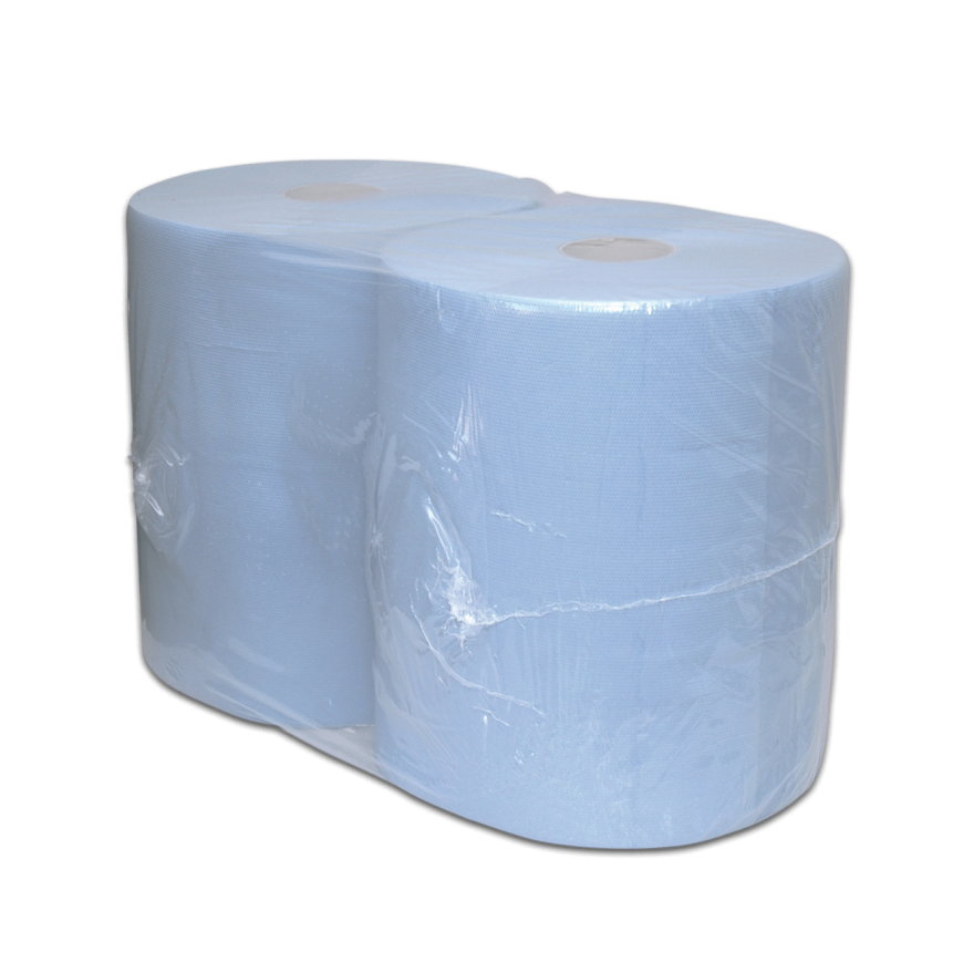 Poetspapier, recycled 2-laags, blauw, 38 x 37 cm, 1000 vel/doeken per rol, 2 rollen 