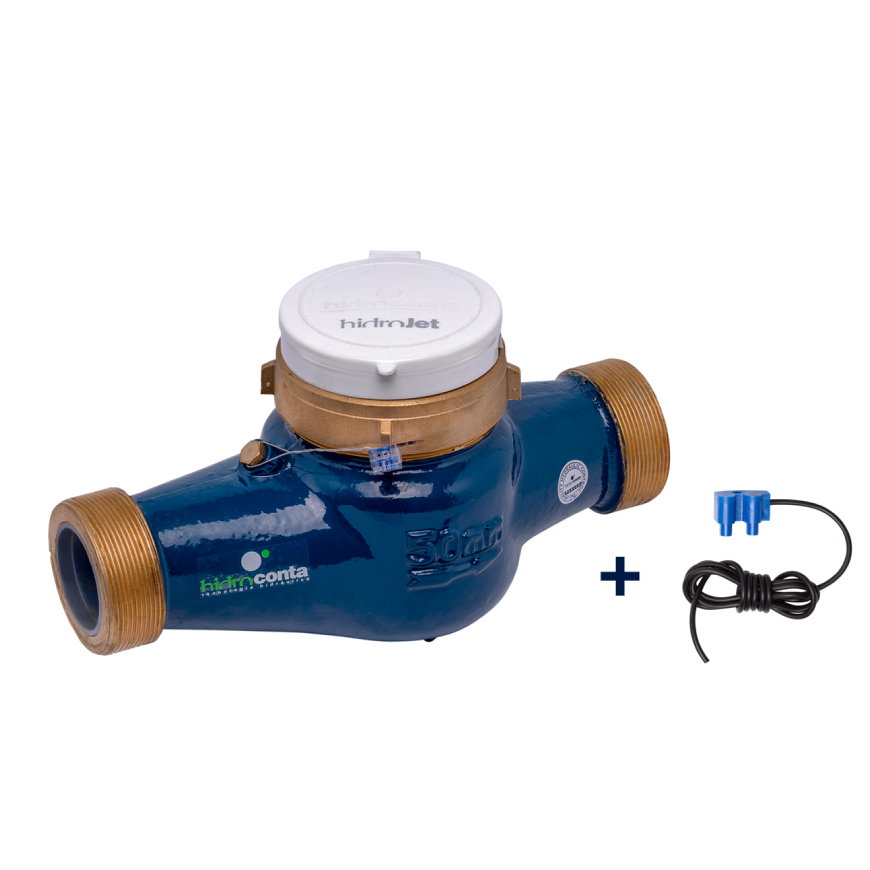 Watermeter + impulsgever, Hidrojet, 2x bu.dr., 1½", l = 260 mm, 100 l/puls, + kopp., 1½" x 1¼" 