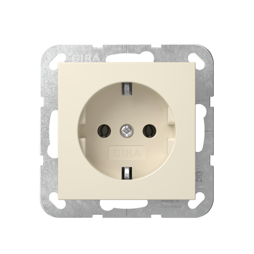 Gira wandcontactdoos, system 55, inbouw, randaarde, crème 