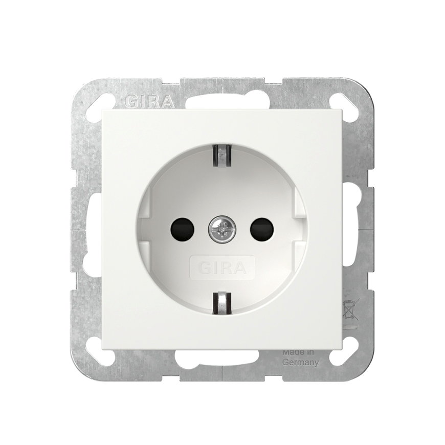 Gira wandcontactdoos, system 55, inbouw, randaarde, safety plus, wit 