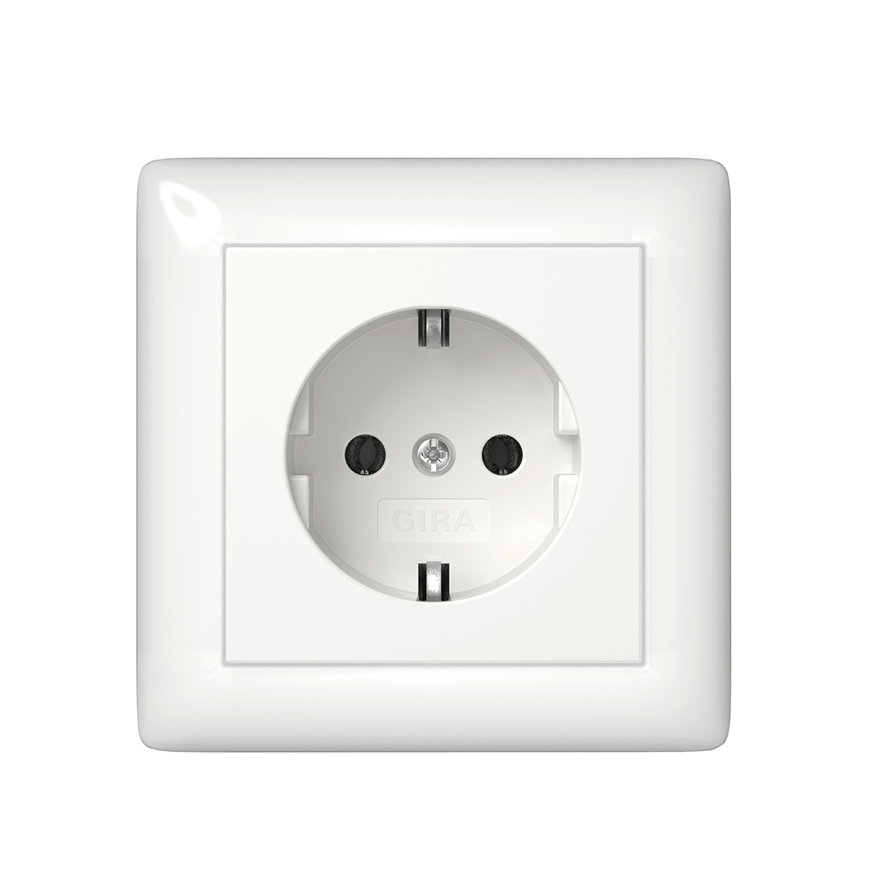 Gira wandcontactdoos, Standaard 55, met RA, met volle afdekplaat, enkel, wit 