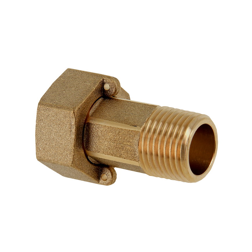 RIV watermeter koppeling, 2-deling, messing, buitendraad x wartel, 1¼" x 1½", set à 2 stuks 