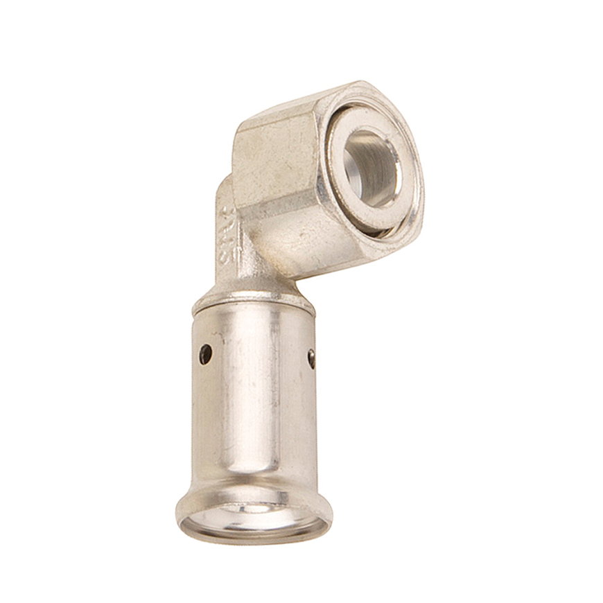 Henco overgangs knie 90°, messing, rvs, pers x wartel, type 34P, vlakke dichting, epdm,16bar,16mmx½" 