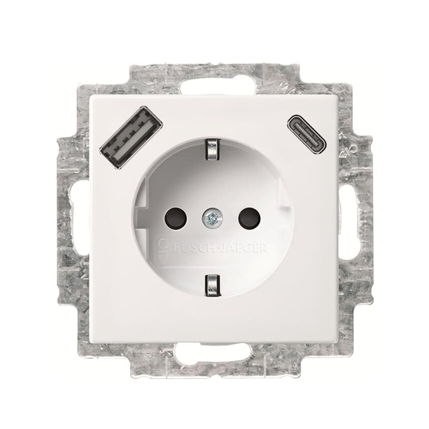 ABB Busch-Jaeger wandcontactdoos, Balance, randaarde, USB A en C, kinderbeveiliging, alpine wit 
