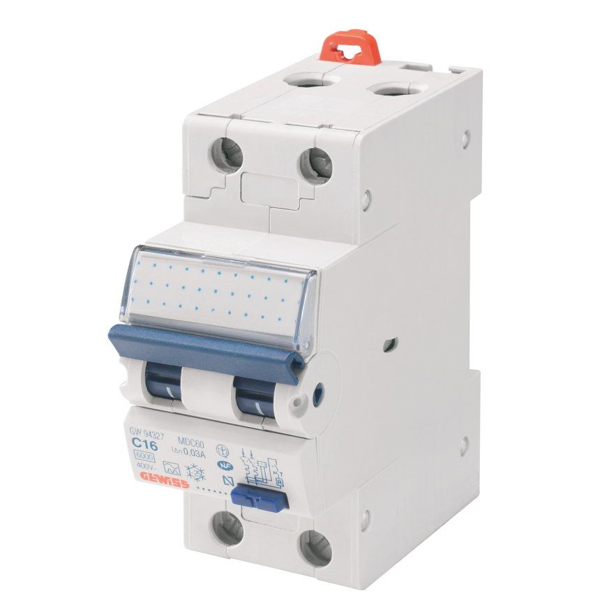 Gewiss aardlekautomaat, 1P+N, 6 kA, C-karakteristiek, 230 V, 32 A, 30 mA 