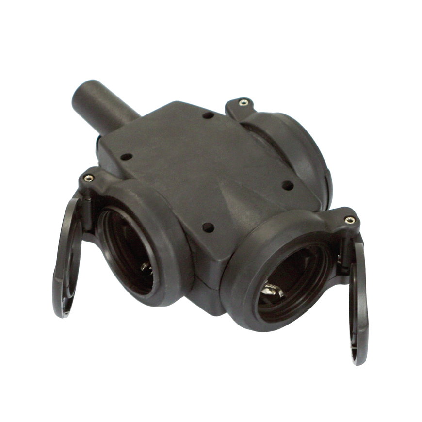 Verdeeldoos met randaarde, zelfsluitende kleppen, rubber, zwart, 3-voudig, IP44, 10 / 16 A, 230 V 