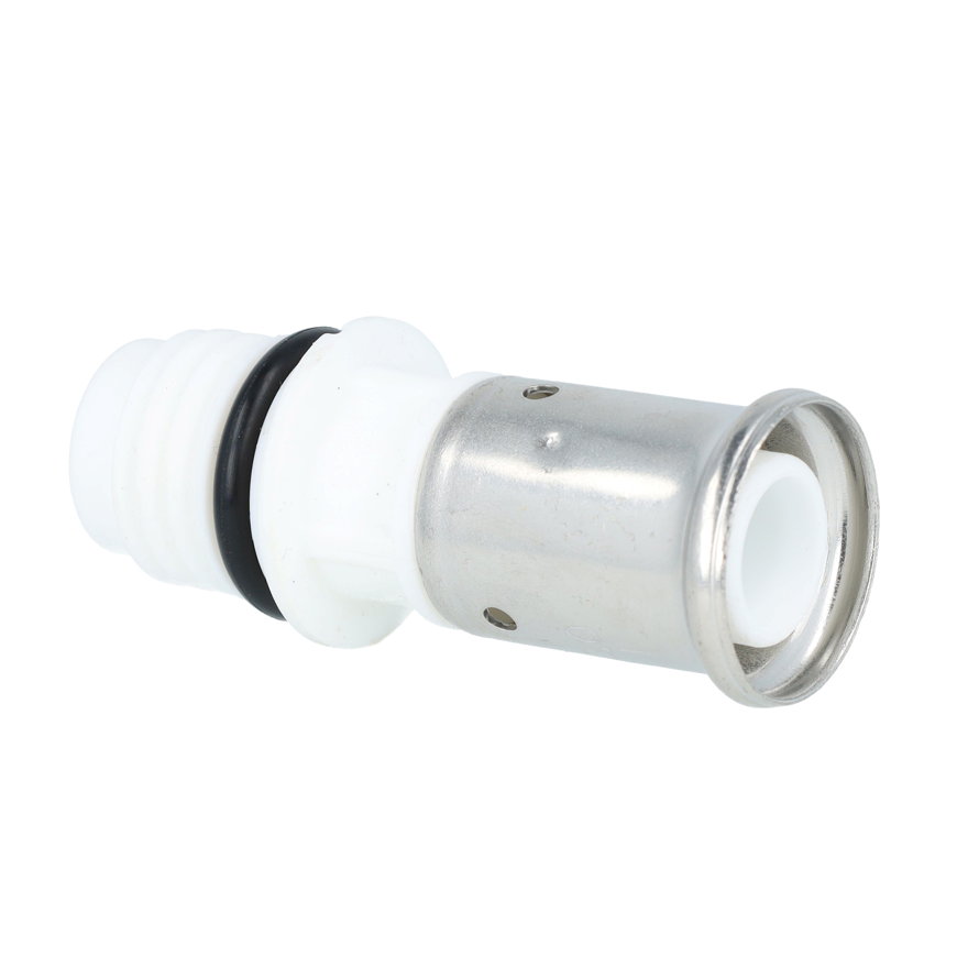 Henco draadkoppeling, pvdf, rvs, pers x buitendraad, type VVPK, epdm, 10 bar, 20 mm x &frac34;" 