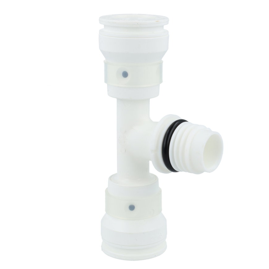 Henco draad T-stuk 90°, pvdf, 2x steek / 1x bu.dr., type VVSK-TM, epdm, 10 bar, 26 mm x ¾" x 26 mm