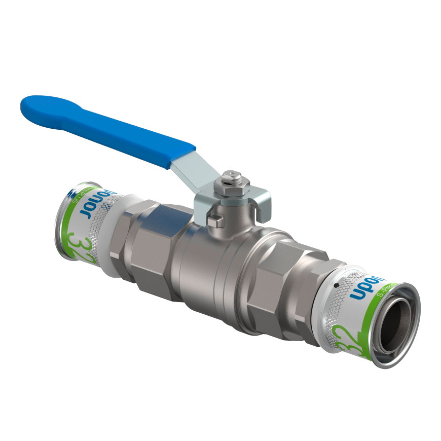 Uponor kogelkraan, S-Press Plus, messing vernikkeld, 2x pers, 10 bar, 32 mm 