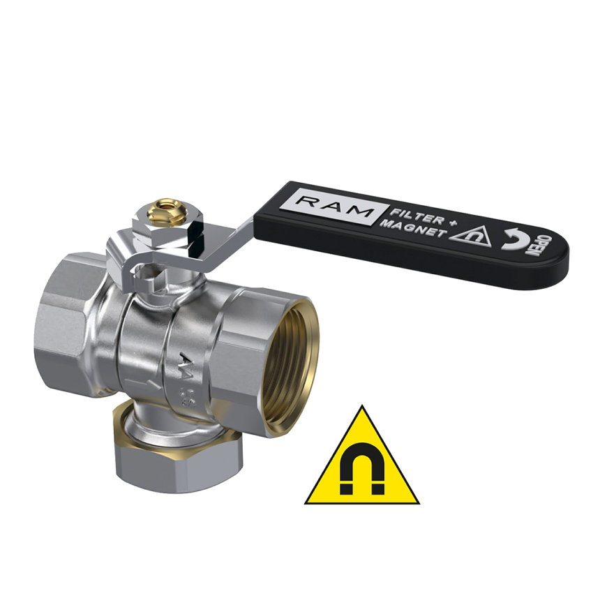 Raminex kogelkraan, type s.27, messing, 2x binnendraad, met filter en magneet, DN20, 1" 