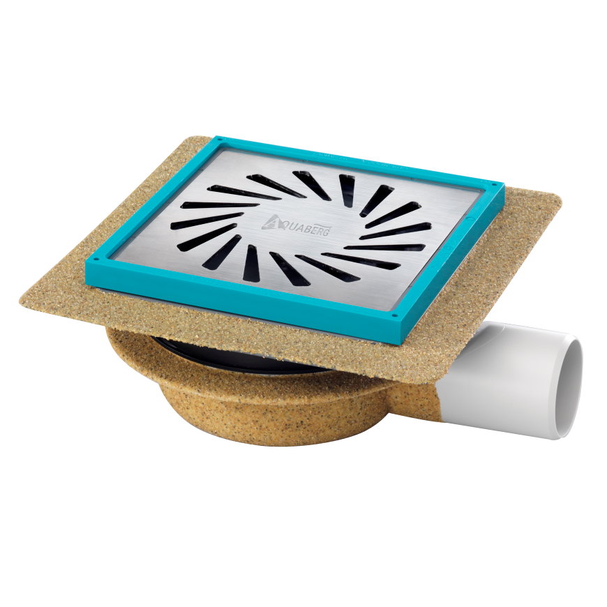 Aquaberg afvoerput met rvs rooster, abs/rvs304, vert./horiz. verstelb, 146x146mm, za50mm,75-90mm,3kN 