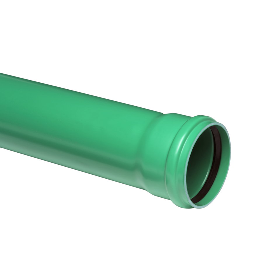 Omniplast afvoerbuis met aangevormde manchetmof, pvc, groen, RAL 6024, KOMO, SN8, 5 m, 250 x 7,3 mm 