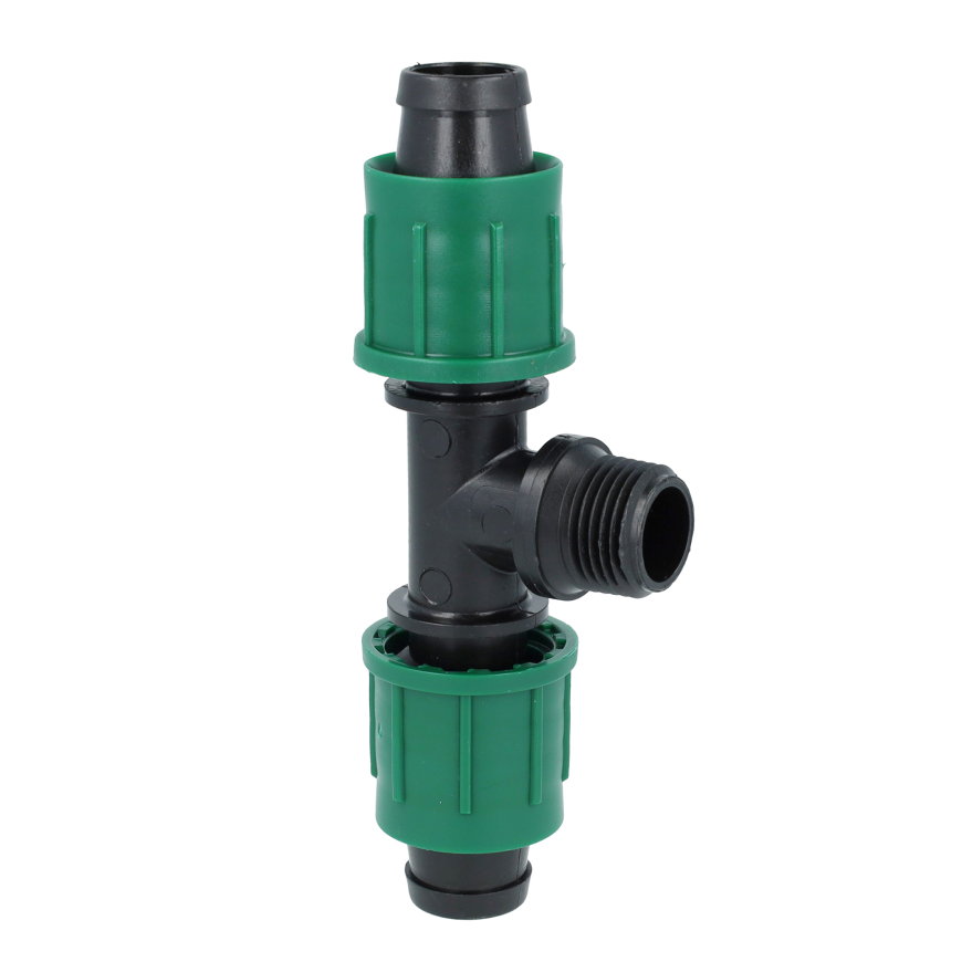 Irritec T-stuk, 2x driptape / 1x buitendraad, 16 mm x &frac12;" 