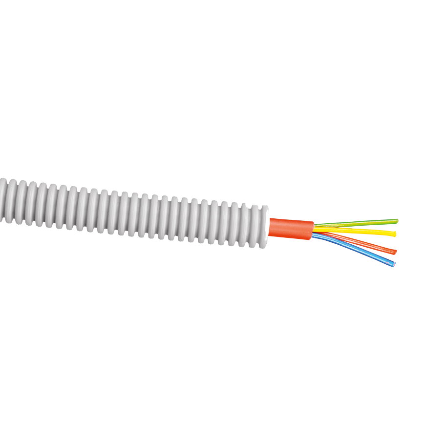 Snelflex voorbedrade flexibele buis met brandalarmkabel, 16 mm, YR-mb, rood, 2x 0,8 mm², l = 100 m 