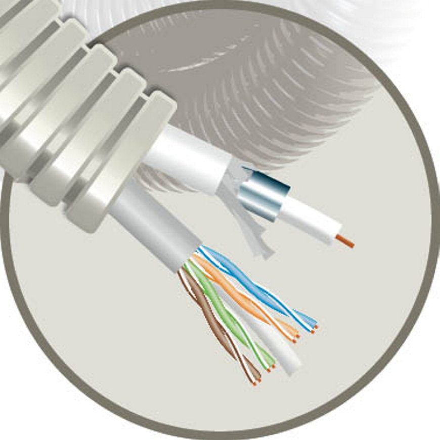 Snelflex voorbedrade flexibele buis met multikabel, 20 mm, coax9 NL+U/UTPcat6, l = 100 m 