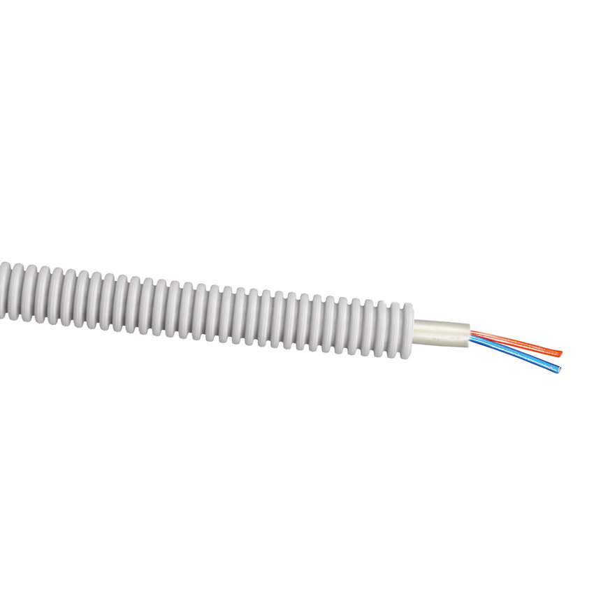 Snelflex voorbedrade flexibele buis met signaalkabel, 16mm, YR-mb grijs, 2x0,8mm², 100m,Dca-s3,d2,a3 