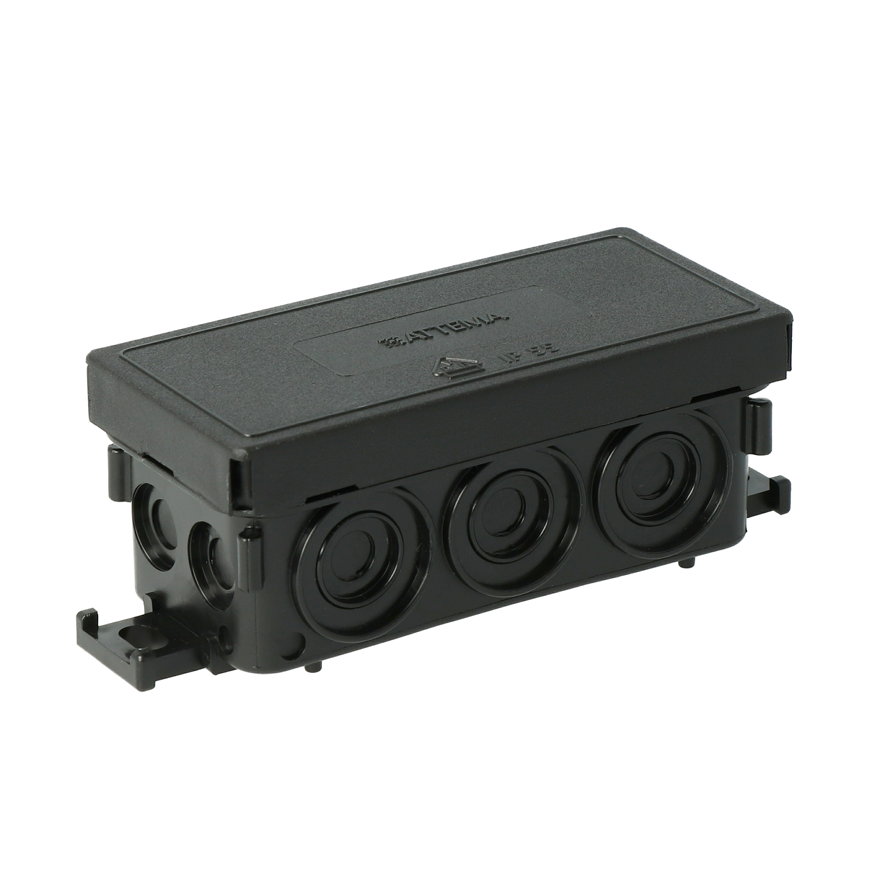 Attema kabeldoos, AX2, 89 x 42 x 37 mm, IP55, 12 kabelinvoeren, zwart 