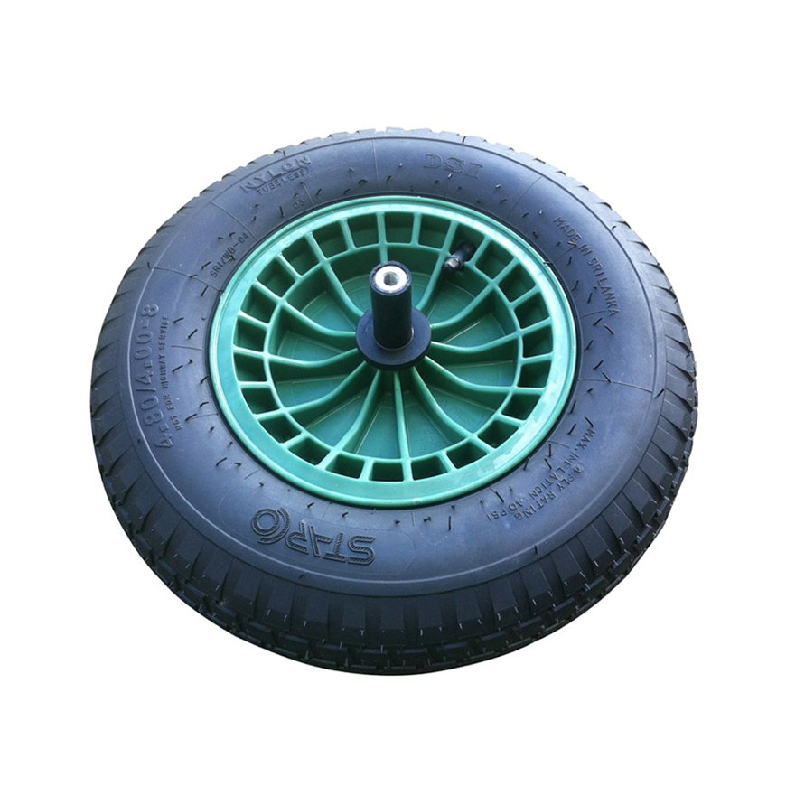 Fort kruiwagenwiel, 4Ply, 400 x 100 mm, extra lange as, groen 