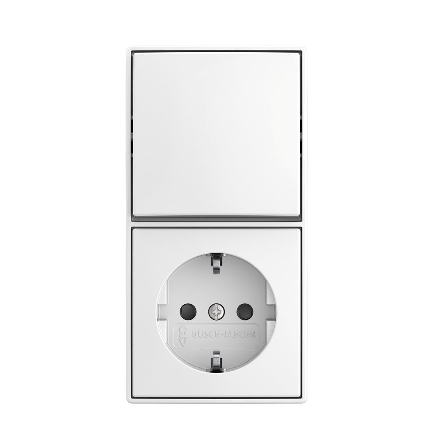 Busch Jaeger Balance AP combinatie schakelaar en wcd, wissel, met randaarde, kindveilig, alpine wit 