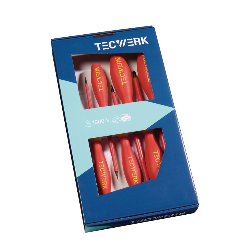 Tecwerk schroevendraaierset, VDE-ge&iuml;soleerd, 7-delig, met spanningzoeker, sleuf + PZD 