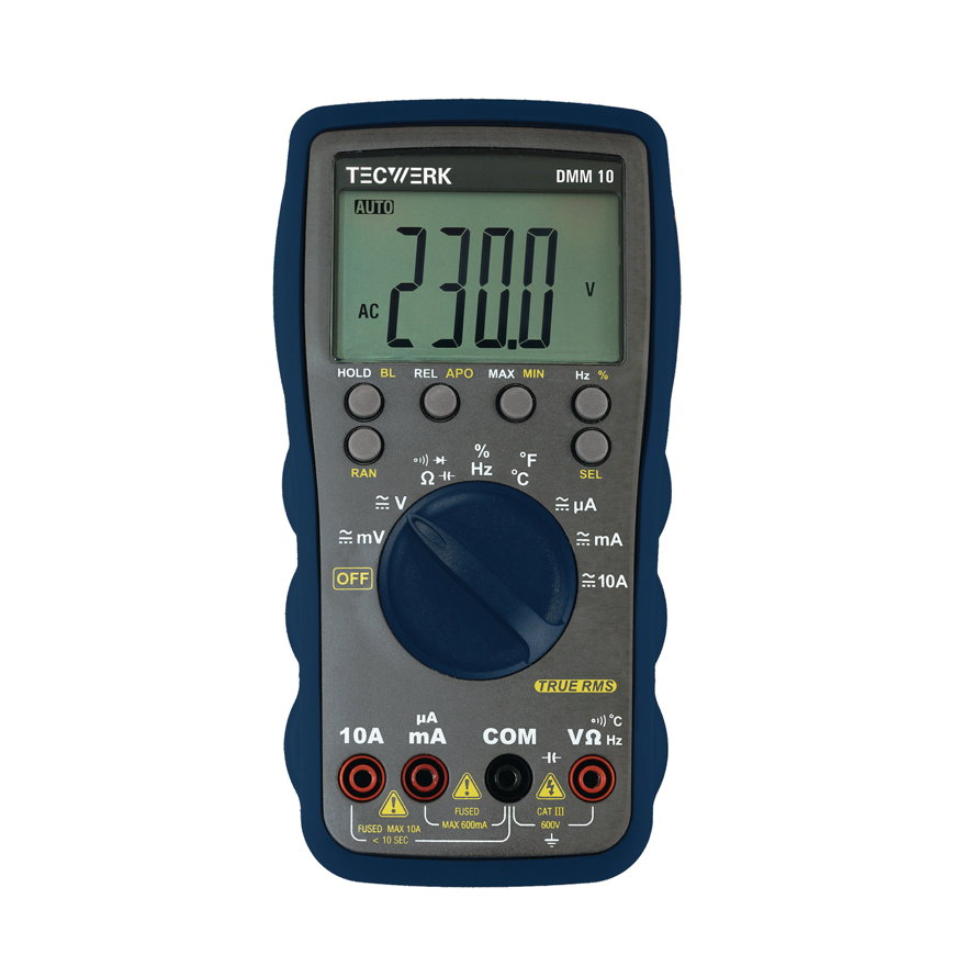 Tecwerk multimeter, type DMM 10, 0-600 V AC/DC, spanning-weerstand-temperatuur 