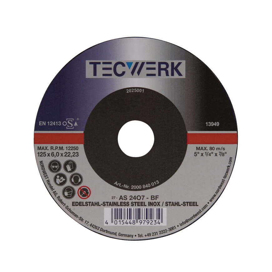 Tecwerk afbraamschijf voor rvs, staal en gietijzer, gat 22,23 mm, dikte 6 mm, diameter 125 mm 