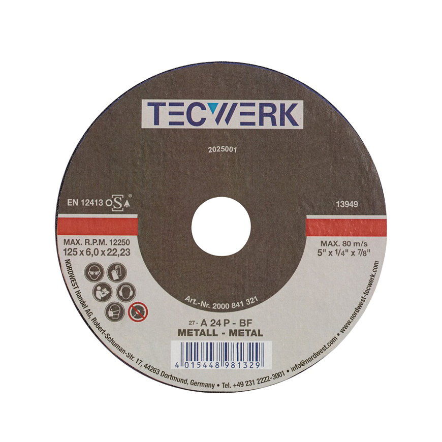 Tecwerk afbraamschijf, d = 125 mm, dikte = 6 mm, gebogen, staal, boorgat 22,23 mm 